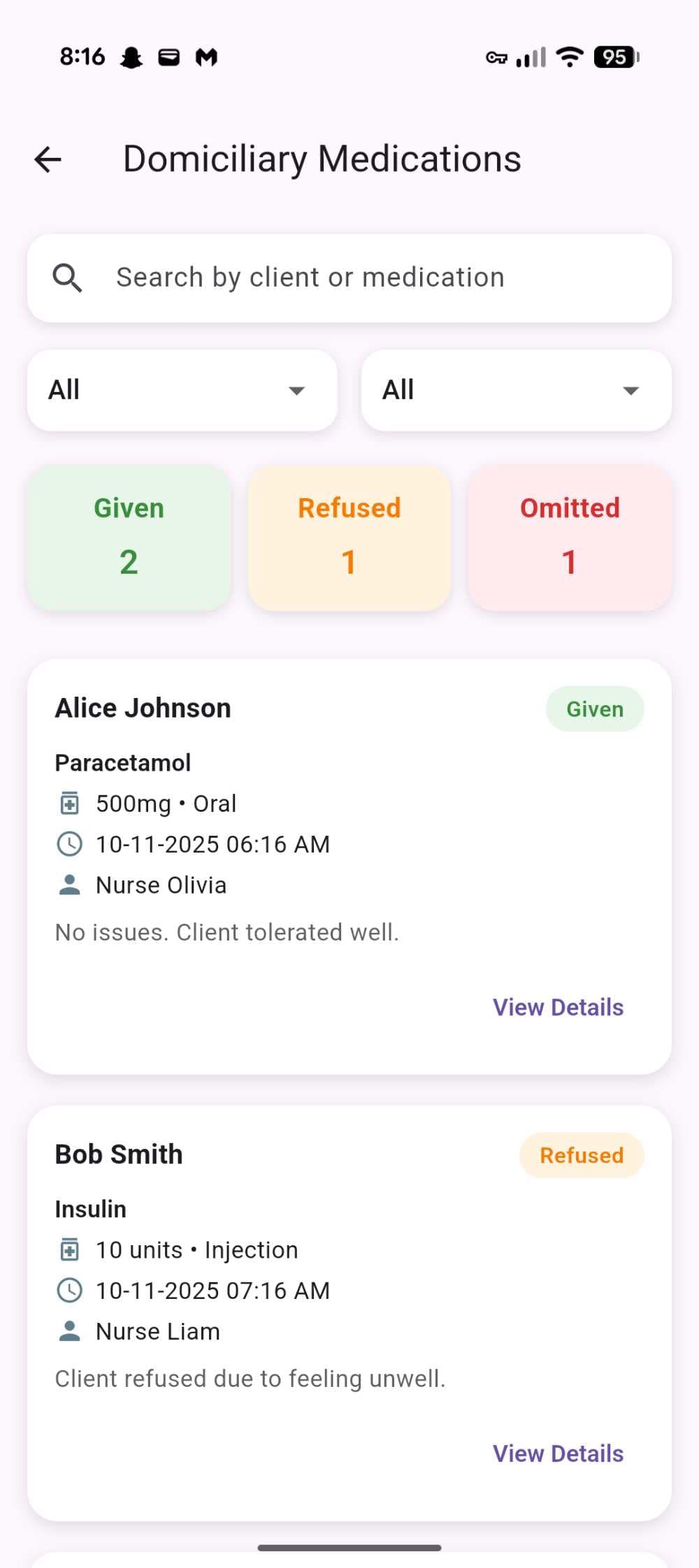 Virtulum medications workflow mobile screenshot