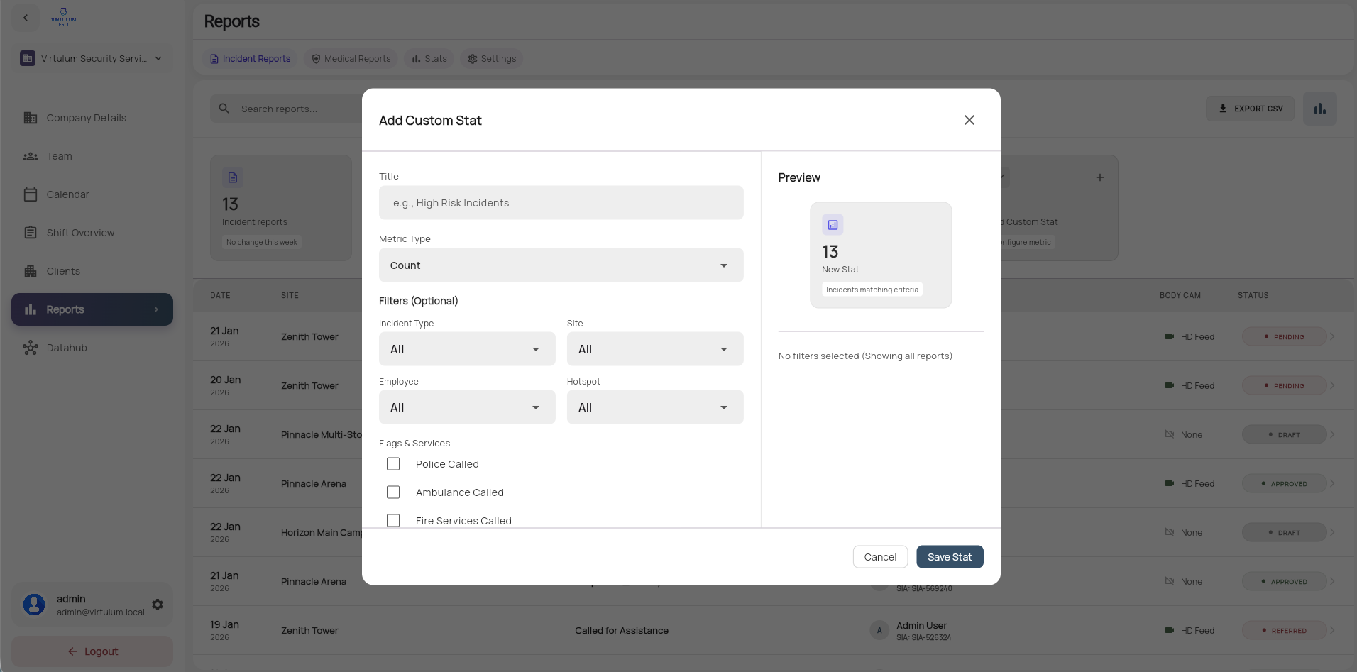 Sickness manager dashboard